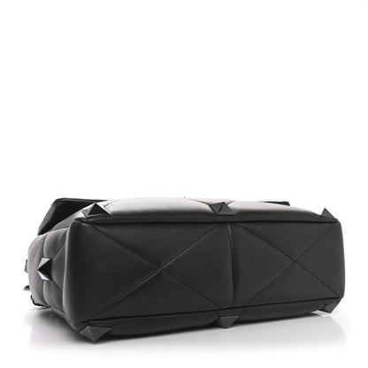 Nappa Monochrome Large Roman Stud Shoulder Bag Black
