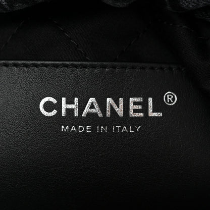 Denim Quilted Floral Print Mini Chanel 22 Black Grey