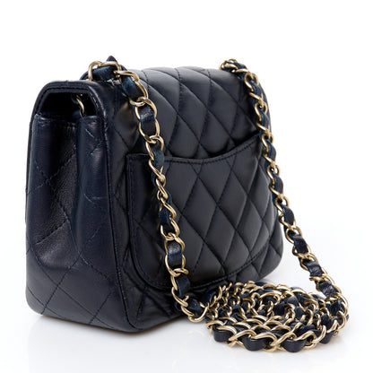 Lambskin Quilted Mini Square Flap Navy