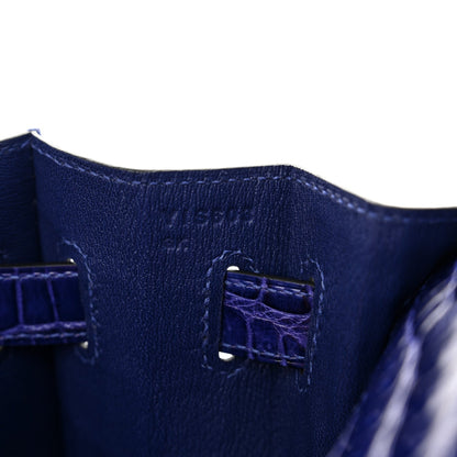 Shiny Porosus Crocodile Kelly Sellier 32 Bleu Electrique