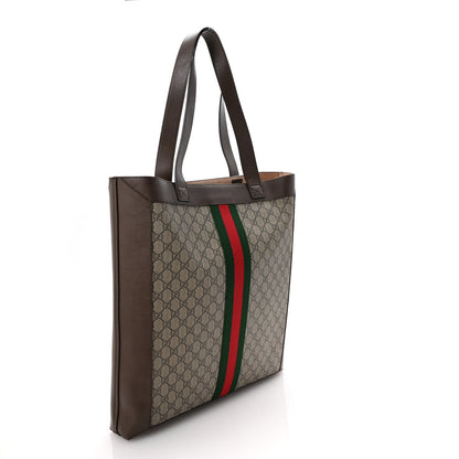 GG Supreme Monogram Web Large Ophidia Vertical Shopping Tote Brown