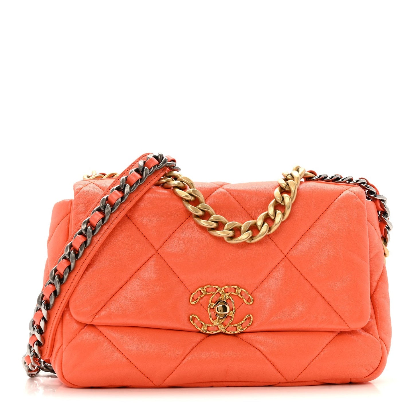 Goatskin Quilted Medium Chanel 19 Flap Orange
