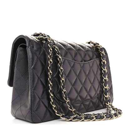 Iridescent Lambskin Quilted Medium Double Flap Black