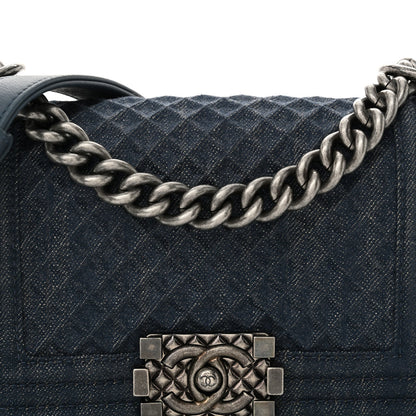 Denim Embossed Small Boy Flap Blue