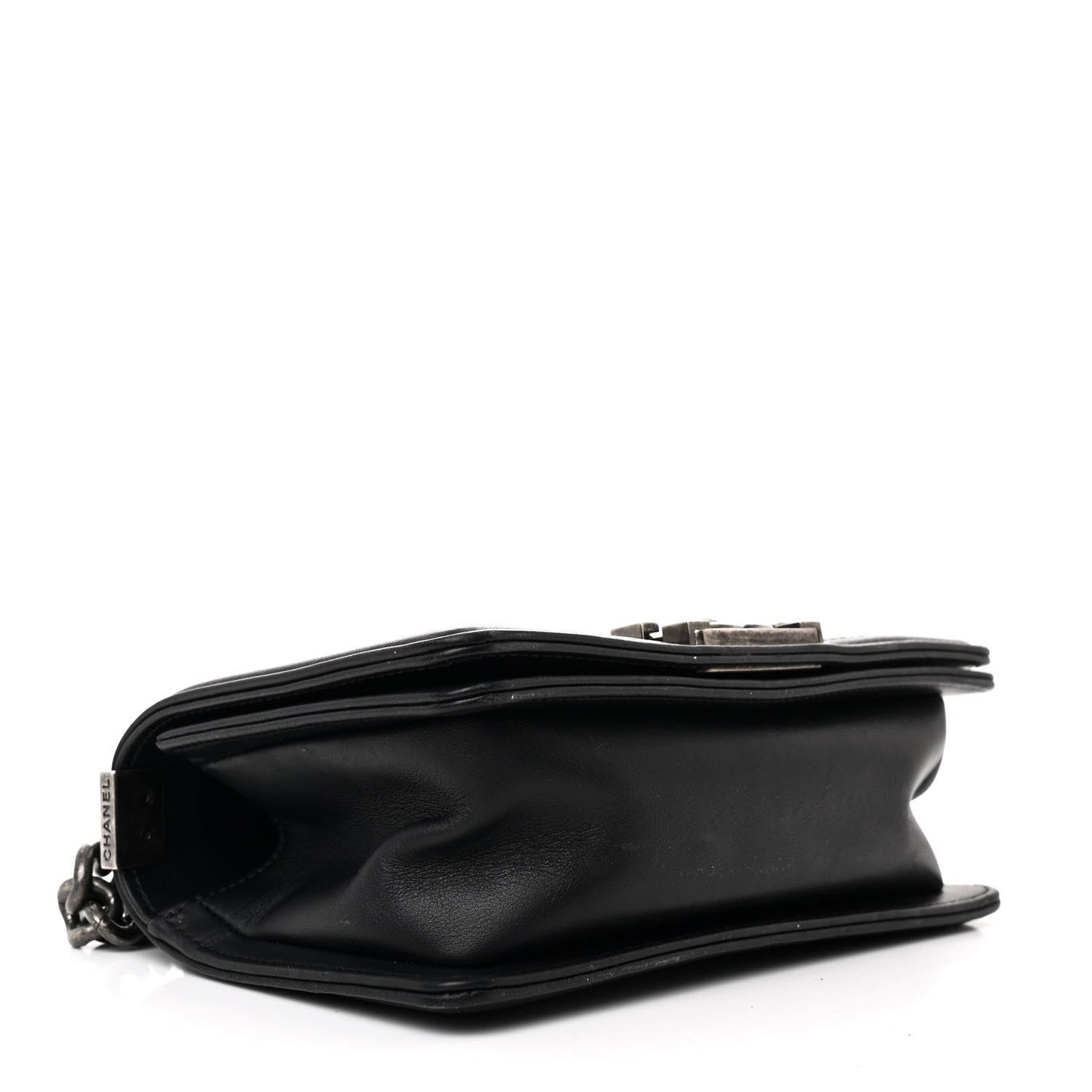 Calfskin Woven Small Boy Flap Black White