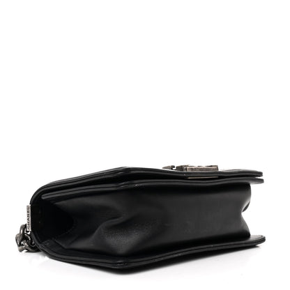 Calfskin Woven Small Boy Flap Black White