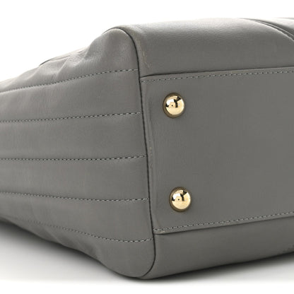 Calfskin Chevron Quilted Statement Shopping Tote Grey