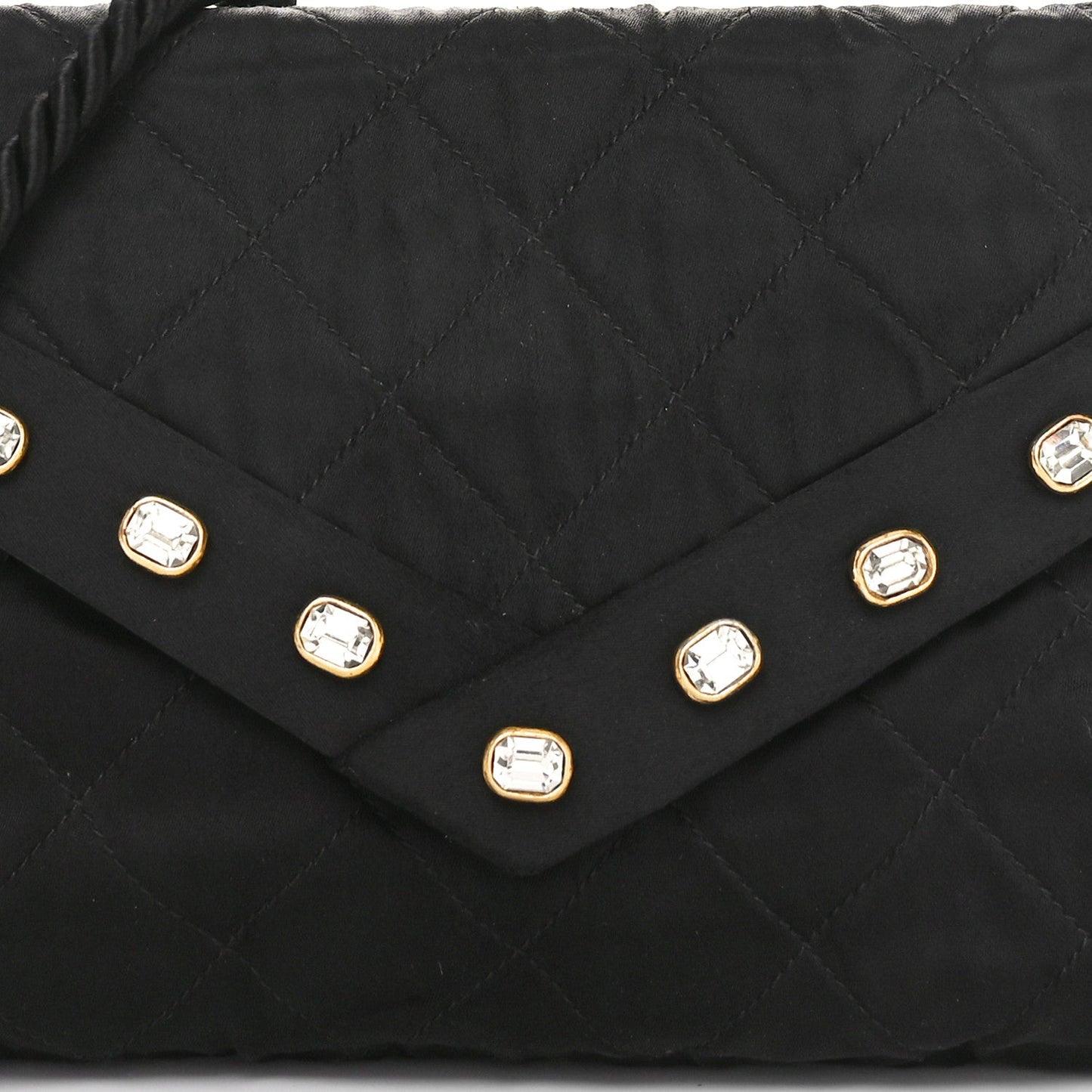 Fabric Quilted Crystal Envelope Small Flap Black