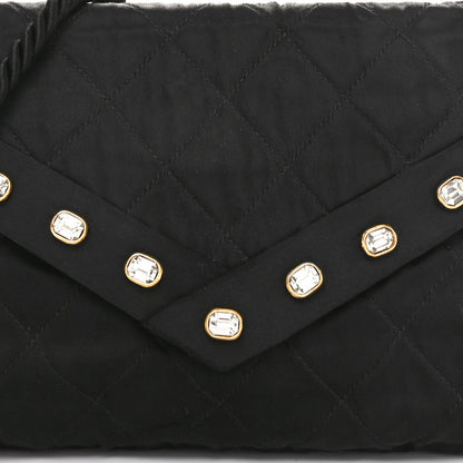 Fabric Quilted Crystal Envelope Small Flap Black