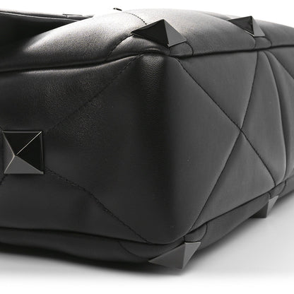 Nappa Monochrome Large Roman Stud Shoulder Bag Black