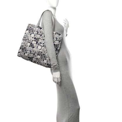 Nylon Cat Emoticon Tote Navy Silver