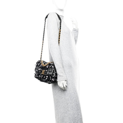 Tweed Sequin Quilted Medium Chanel 19 Flap Black Multicolor