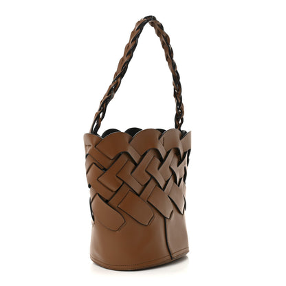 Vitello Intreccio Tress Bucket Bag Cognac Black