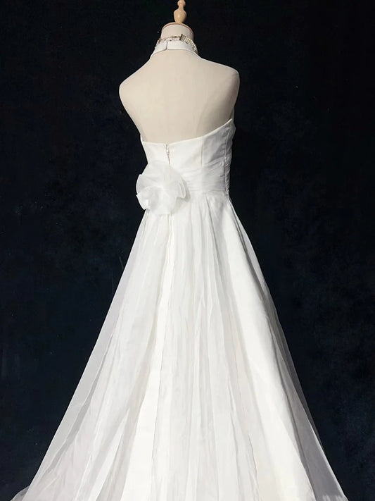A Line Halter Neck Wedding Dresses Long Bridal Gown      S7220