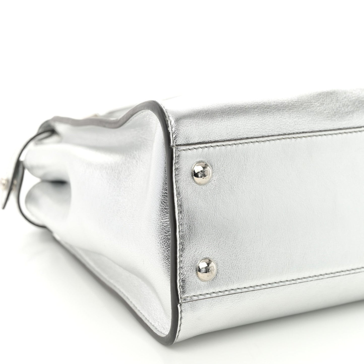 Vitello Catalan Mirror Medium Peekaboo Iconic Satchel Argento
