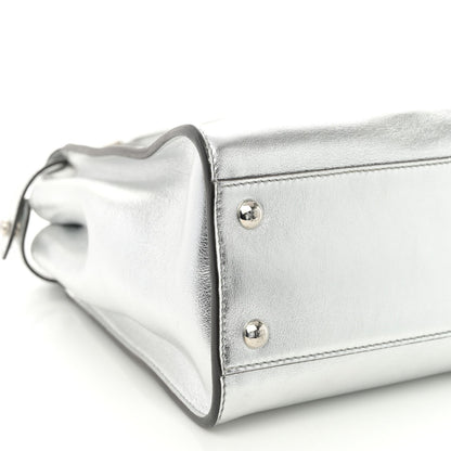 Vitello Catalan Mirror Medium Peekaboo Iconic Satchel Argento