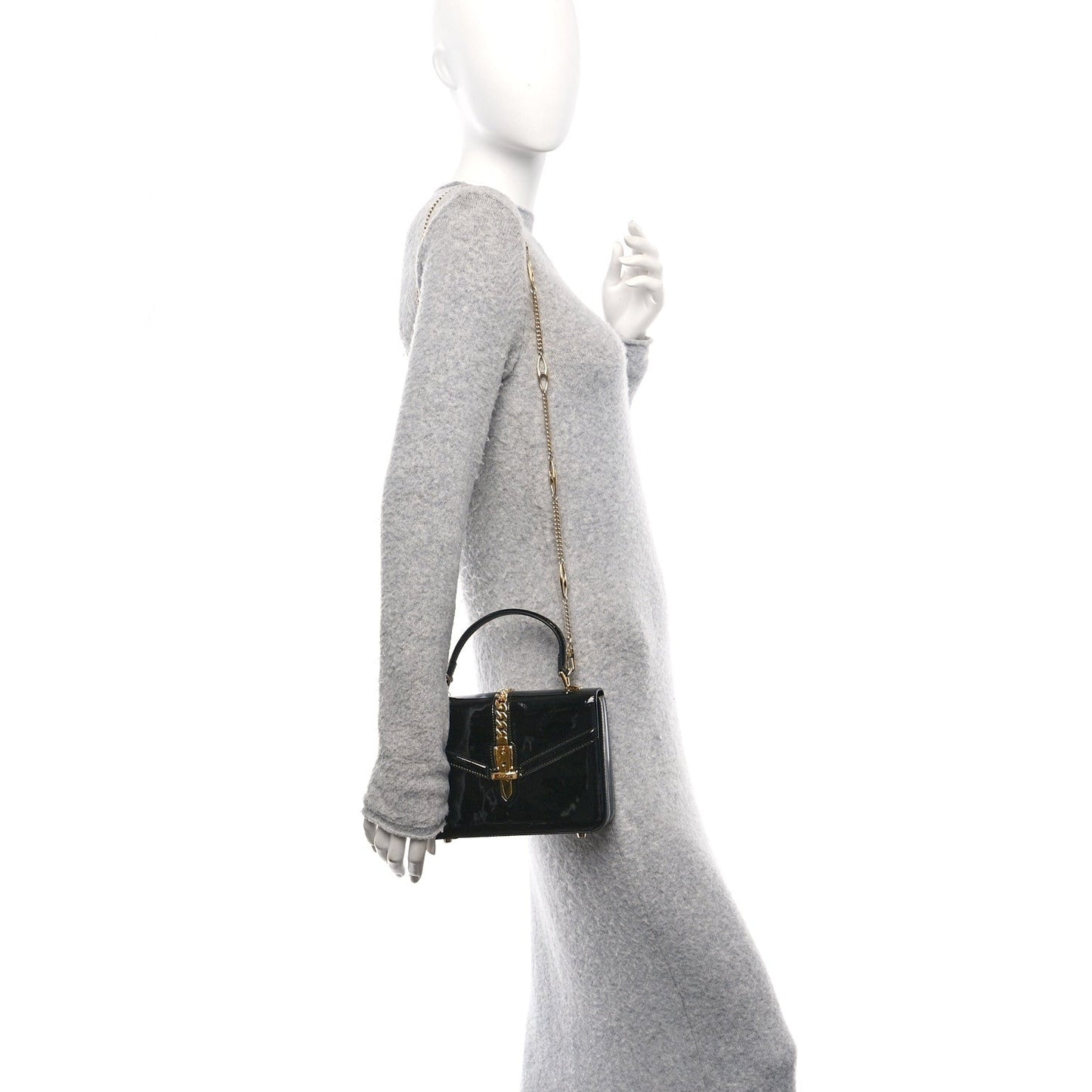 Mousse Top Patent Mini Sylvie 1969 Top Handle Bag Black
