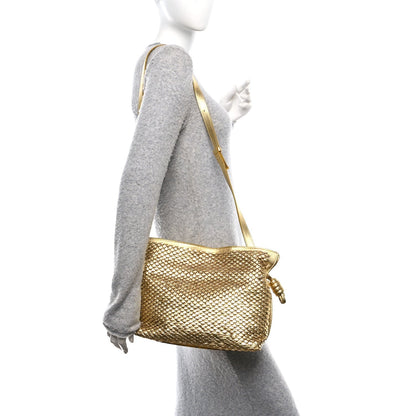Metallic Laminated Lambskin Medium Scale Flamenco Knot Clutch Gold