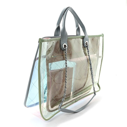 PVC Lambskin Stitched Medium Coco Splash Shopping Bag Blue Green Pink