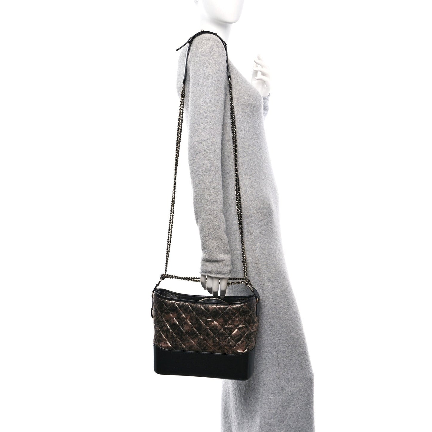 Metallic Crumpled Goatskin Quilted Medium Gabrielle Hobo Black Rose Gold