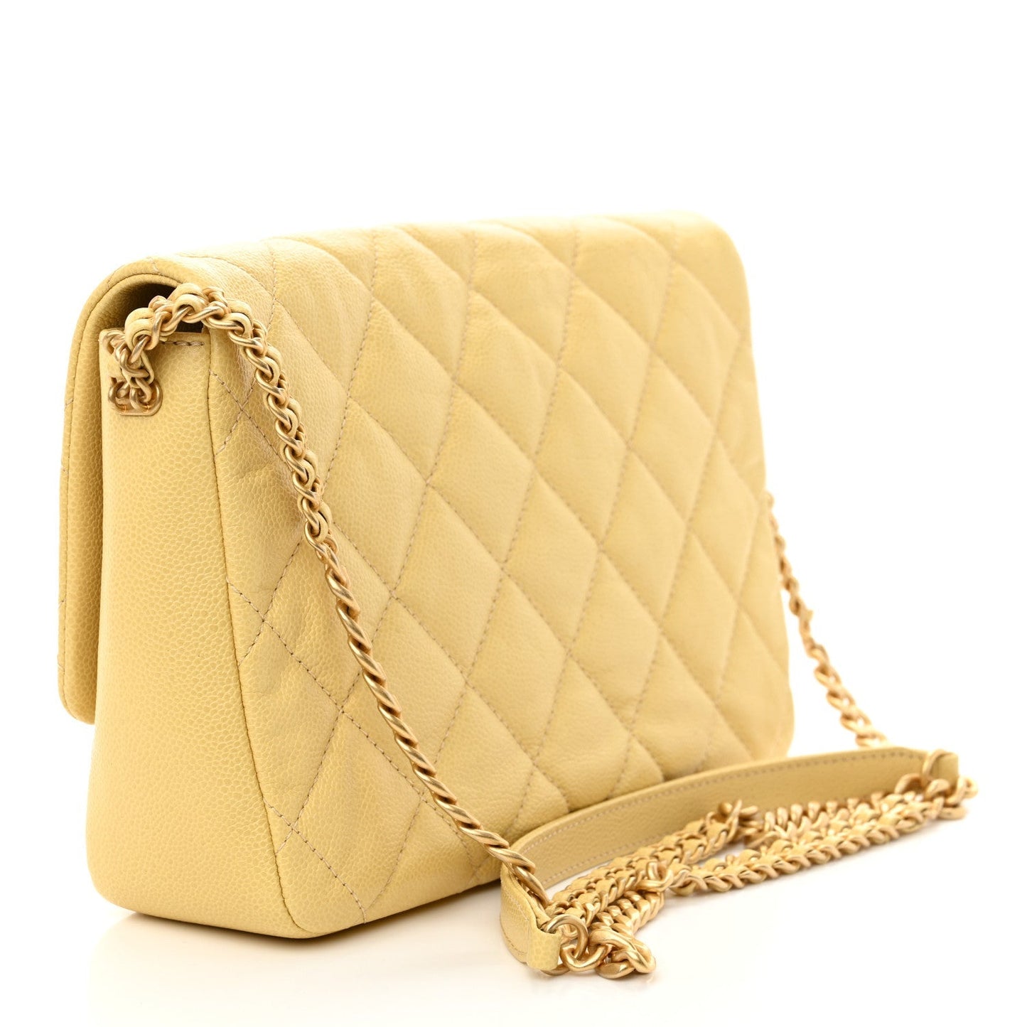 Shiny Caviar Quilted Large Chain Melody Flap Yellow