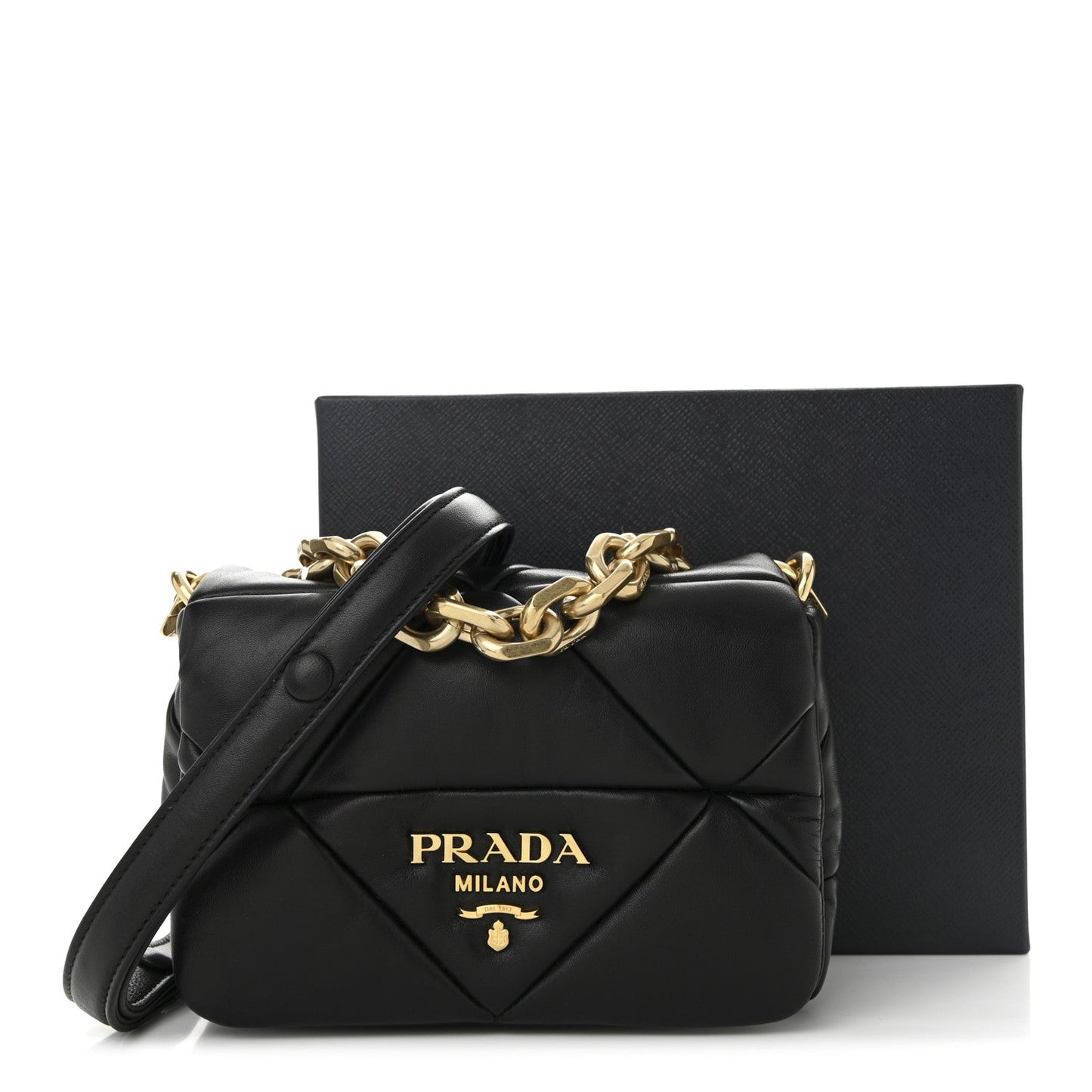 Nappa Metal Quilted Small Patchwork System Flap Bag Black