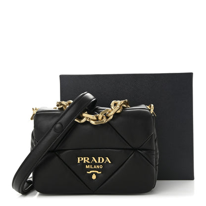 Nappa Metal Quilted Small Patchwork System Flap Bag Black