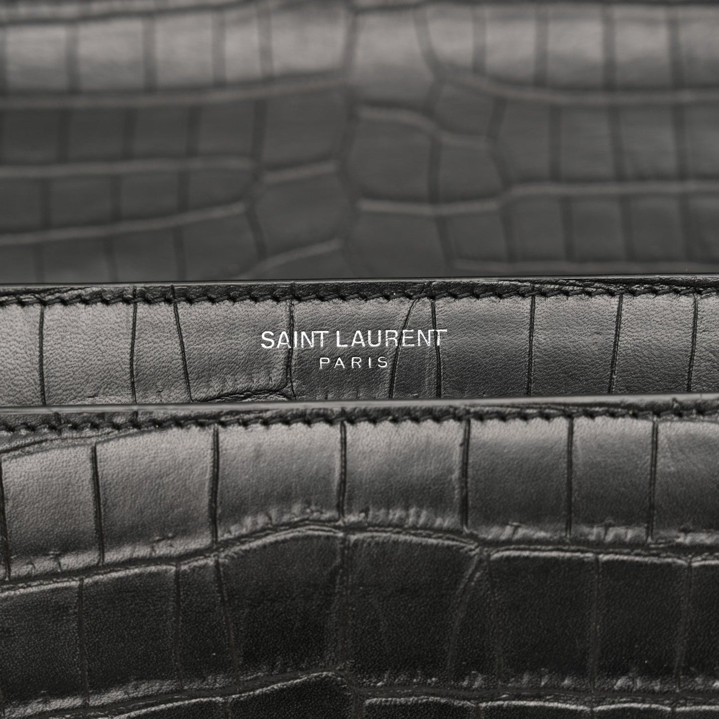 Calfskin Crocodile Embossed Medium Monogram Sunset Black