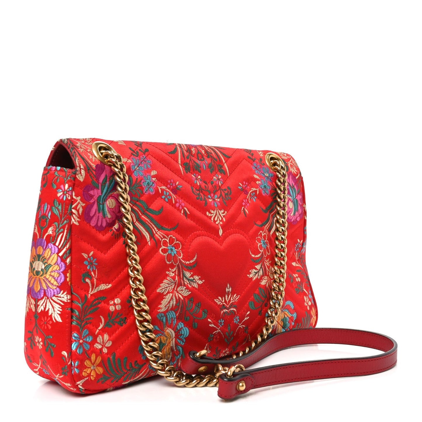 Jacquard Matelasse Floral Medium GG Marmont Shoulder Bag Red