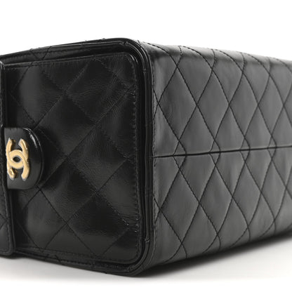 Shiny Crumpled Calfskin Quilted Small Chanel 25 Handbag Black