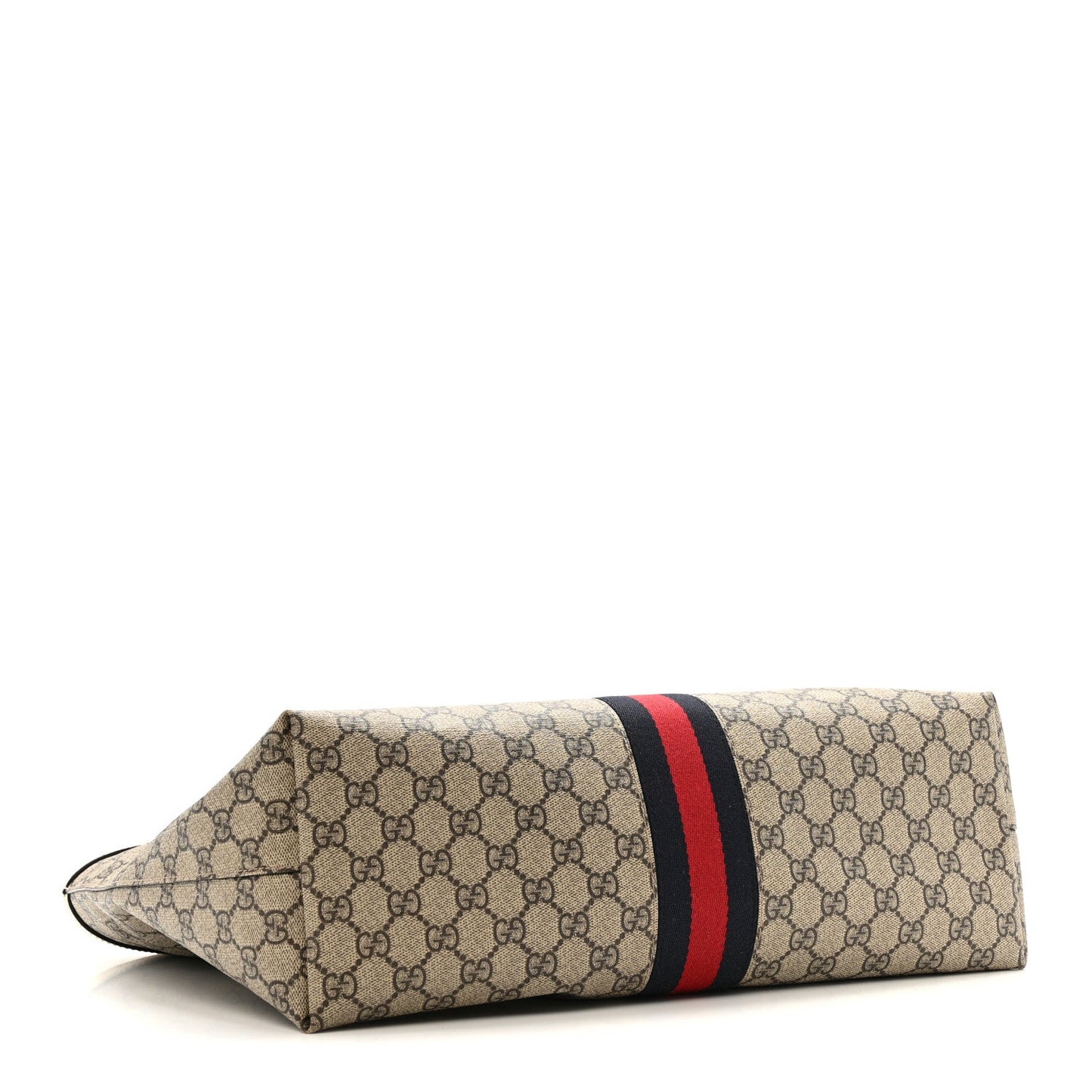 GG Supreme Monogram Textured Dollar Calfskin Web Medium Ophidia Shopping Tote Beige Ebony Mystic White