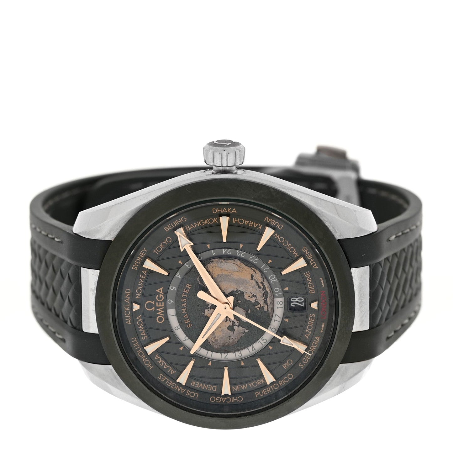 Stainless Steel Rubber 43mm Seamaster Aqua Terra World Time Chronometer Automatic Watch Green 220.30.43.22.10.001