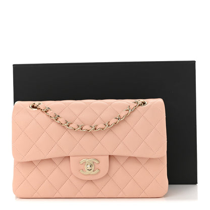 Lambskin Quilted Small Double Flap Light Pink
