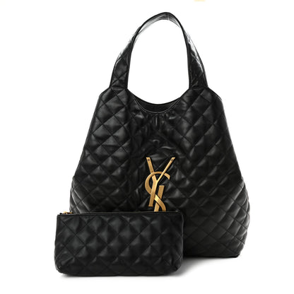 Lambskin Quilted Maxi Icare Shopping Tote Black