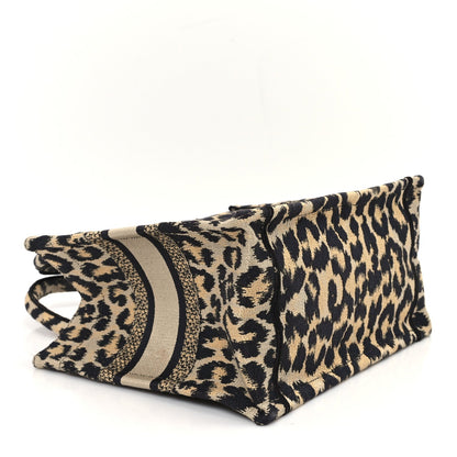 Canvas Mizza Embroidered Small Leopard Book Tote Beige