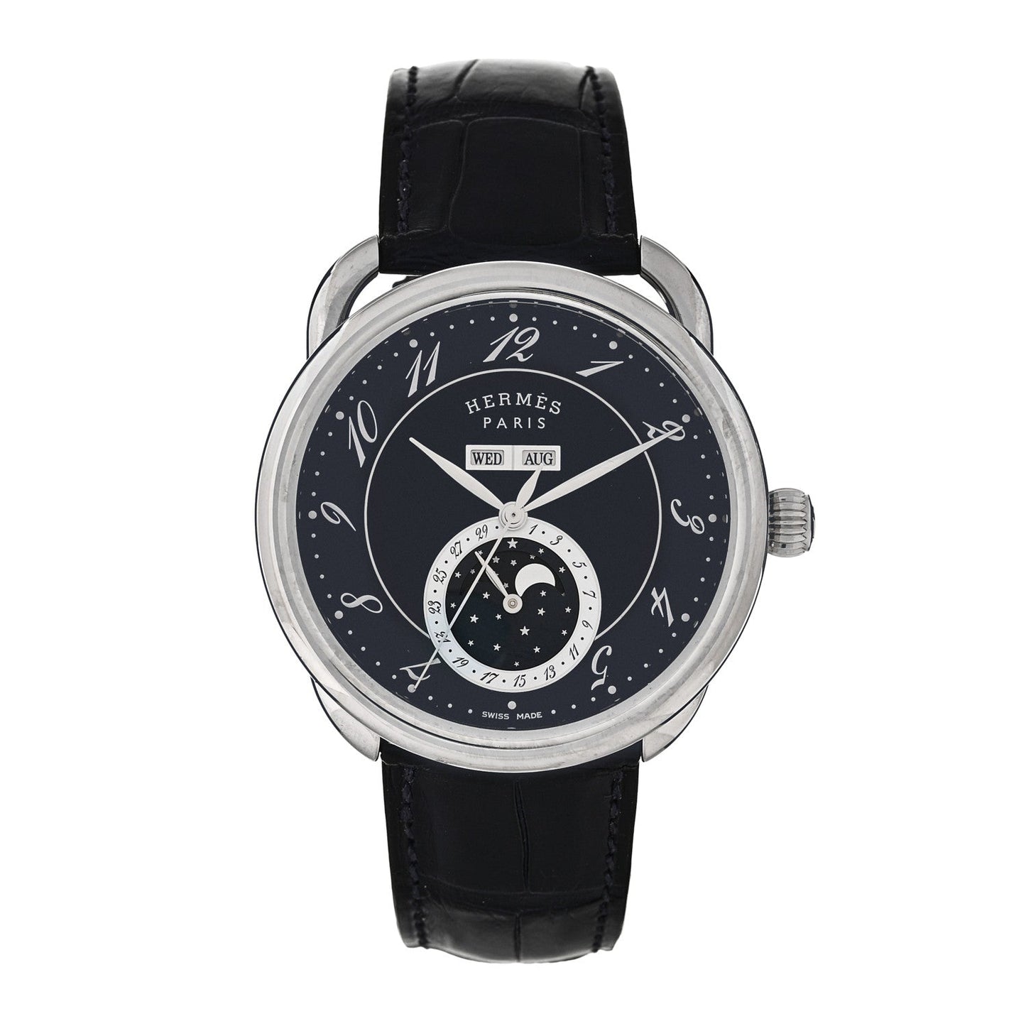 Stainless Steel Alligator 43mm Arceau Grande Lune Automatic Watch Bleu Abysse