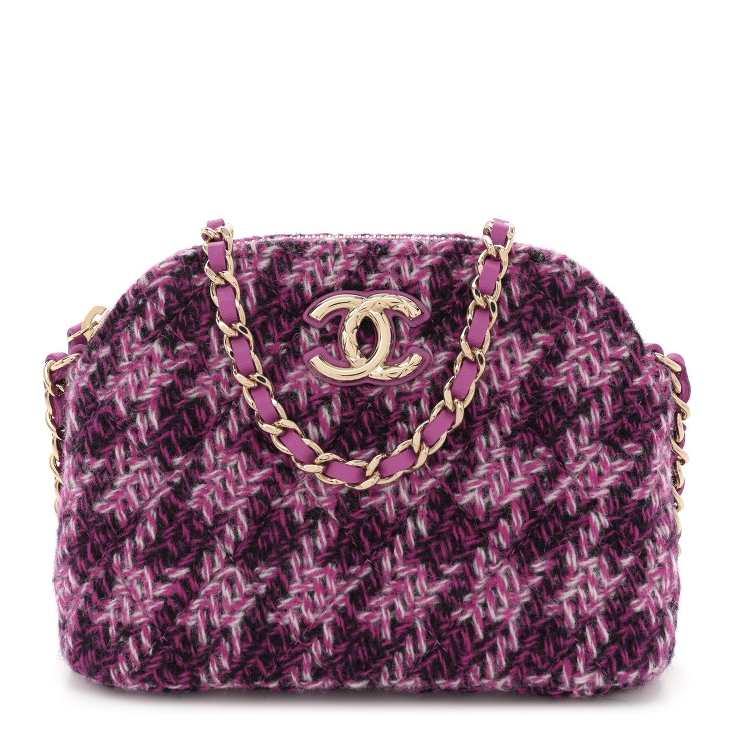 Tweed Quilted Mini Clutch With Chain Purple