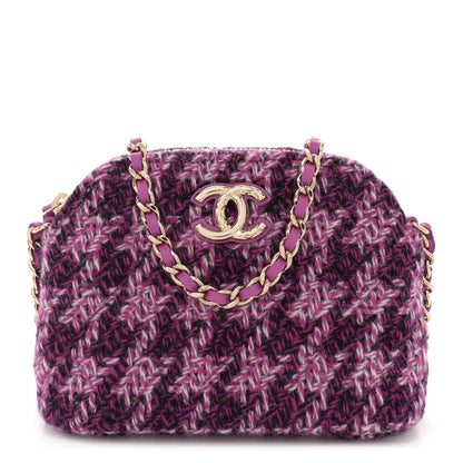 Tweed Quilted Mini Clutch With Chain Purple