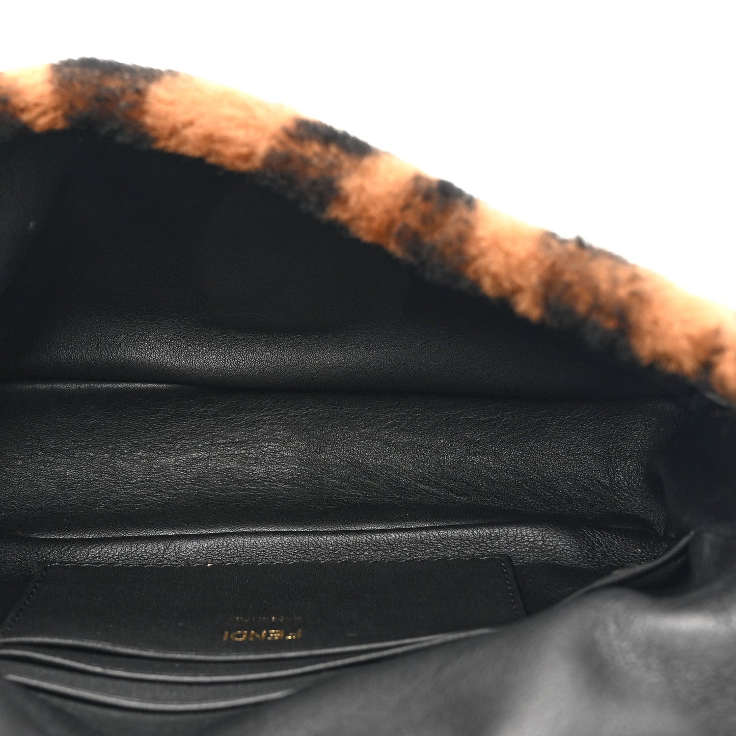 Shearling Vitello Dolce Macro FF 1974 Mini Baguette Tobacco Black