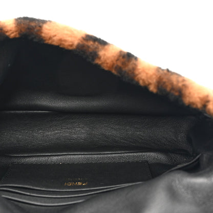 Shearling Vitello Dolce Macro FF 1974 Mini Baguette Tobacco Black