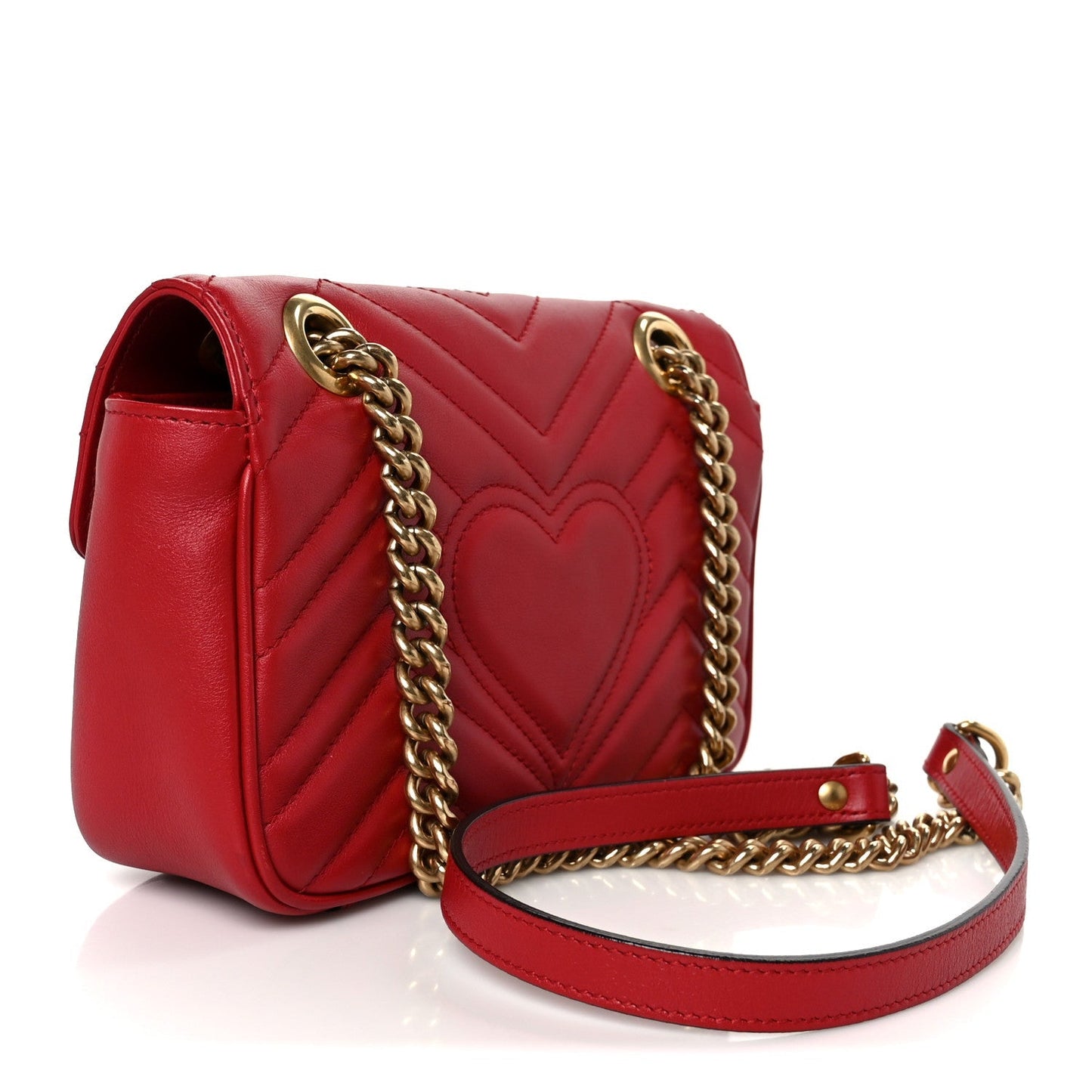 Calfskin Matelasse Mini GG Marmont Shoulder Bag Hibiscus Red