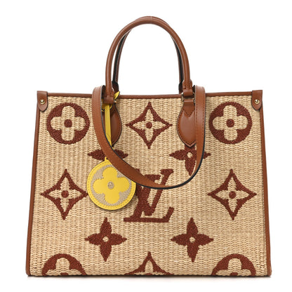 Raffia Calfskin Monogram Giant Onthego MM Tan