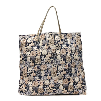 Nylon Cat Emoticon Tote Navy Silver
