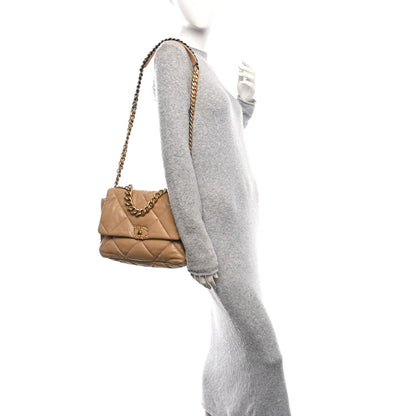 Lambskin Quilted Large Chanel 19 Flap Dark Beige