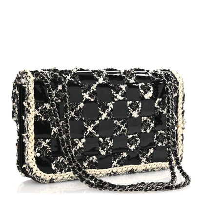 Tweed Patent Quilted Rectangular Flap Black White