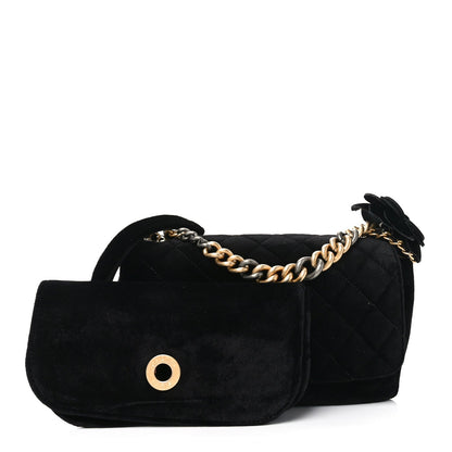 Velvet Quilted Small Camellia Flap Black
