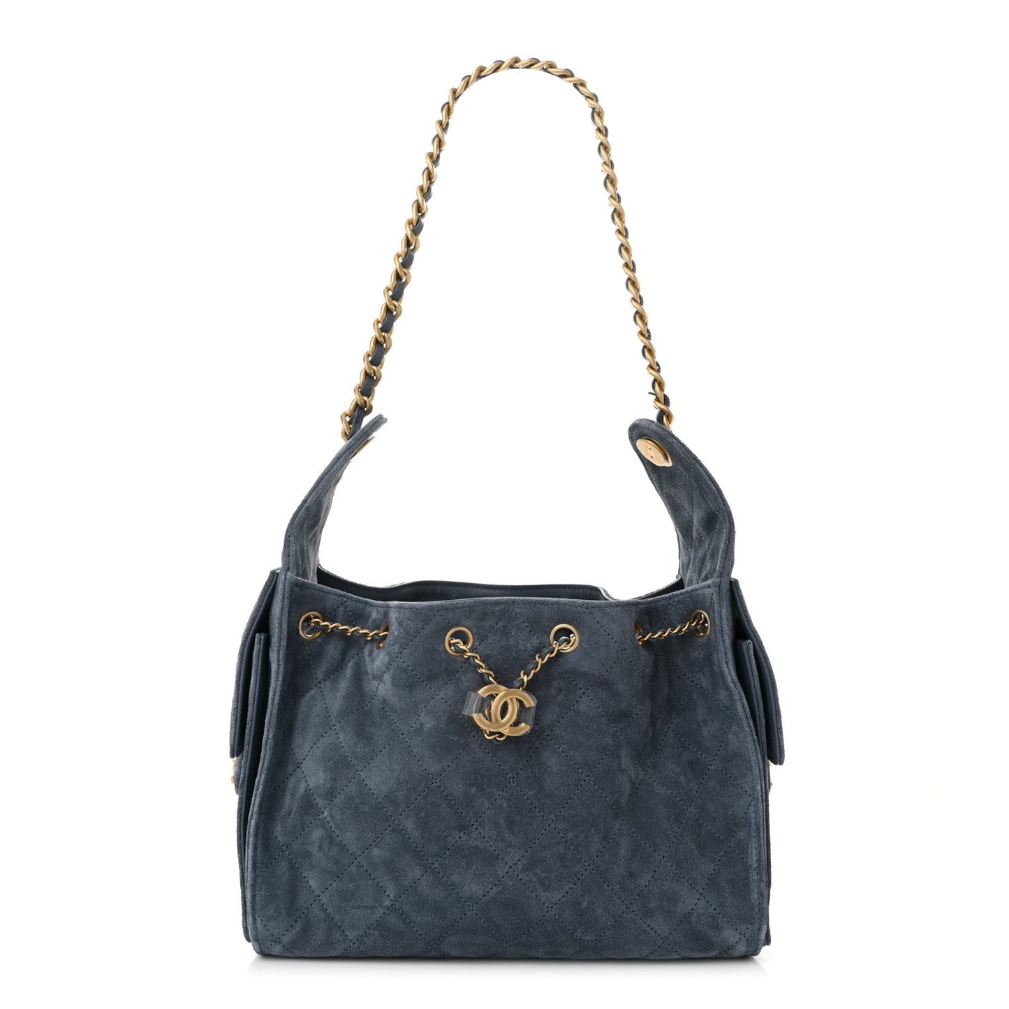 Suede Quilted Small Chanel 25 Handbag Blue