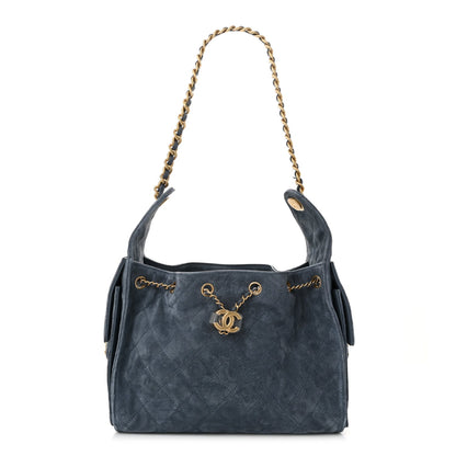 Suede Quilted Small Chanel 25 Handbag Blue