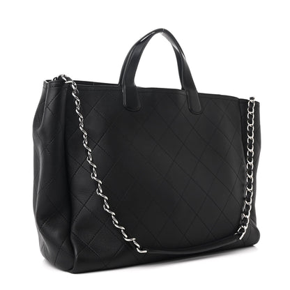 Caviar Stitched Large Lady Coco Shopping Tote Black