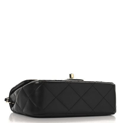 Lambskin Quilted Resin Pearl Chain Top Handle Flap Black